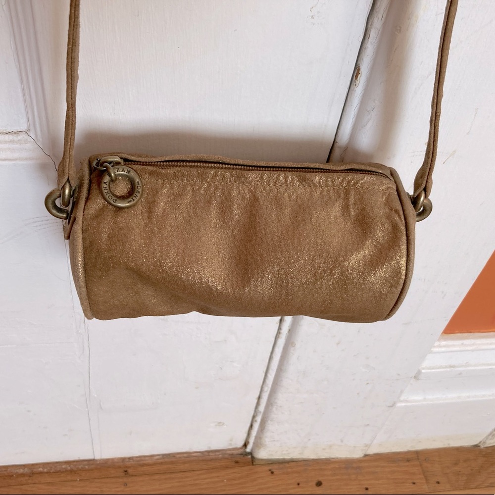DKNY Gold Leather Barrel Style Crossbody Bag